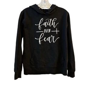 Faith Over Fear Black Unisex Hoodie‎ Large Inspirational Christian Pullover